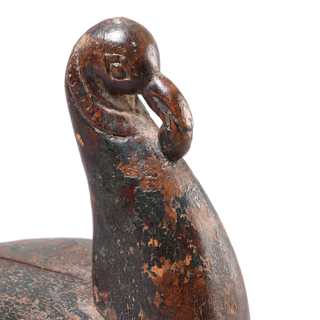 Face Detail From Antique Carved Teak Peacock Tika Box  From Rajasthan - 19th Century | Indigo Antiques
