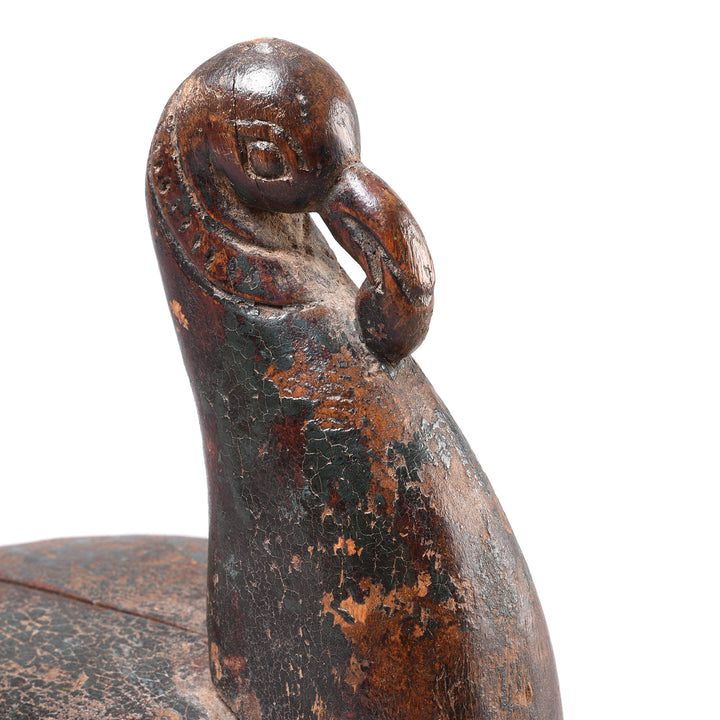 Face Detail From Antique Carved Teak Peacock Tika Box  From Rajasthan - 19th Century | Indigo Antiques