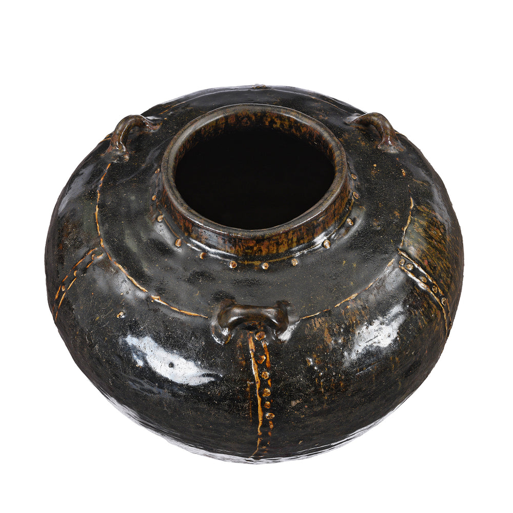 Top Down View Of Antique Glazed Martaban Jar From Burma | Indigo Antiques