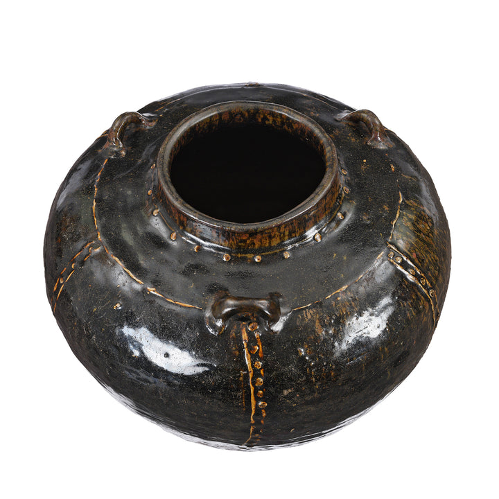 Top Down View Of Antique Glazed Martaban Jar From Burma | Indigo Antiques