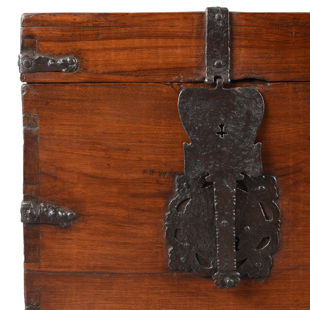 Corner Detail From Antique Indo-Portugese Forest Teak Chest | Indigo Antiques