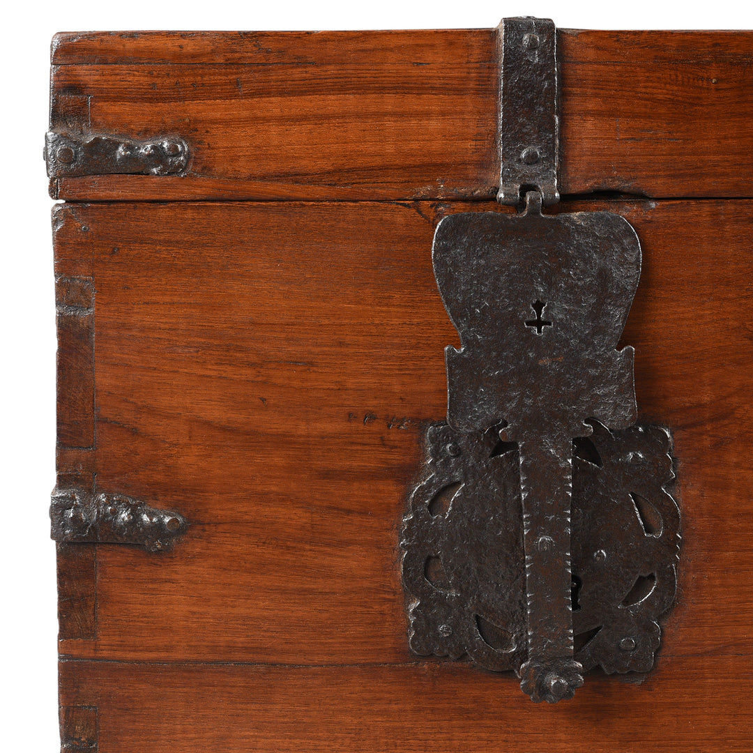 Corner Detail From Antique Indo-Portugese Forest Teak Chest | Indigo Antiques