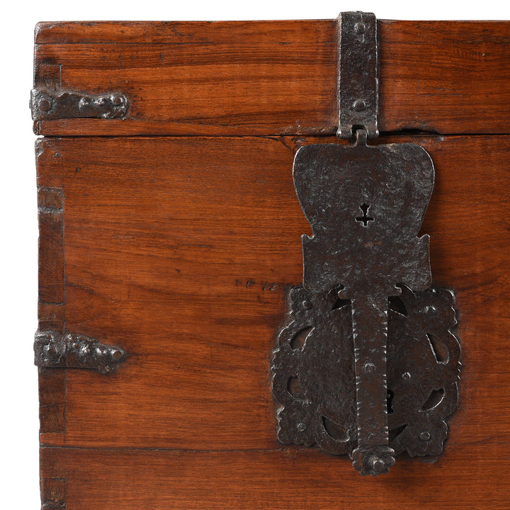 Corner Detail From Antique Indo-Portugese Forest Teak Chest | Indigo Antiques