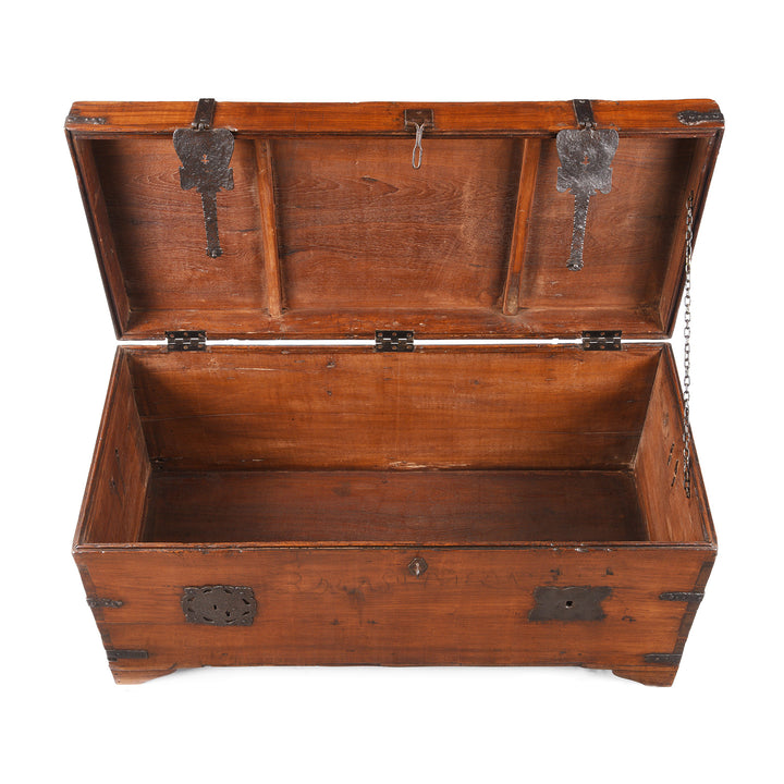 Interior Of Antique Indo-Portugese Forest Teak Chest | Indigo Antiques