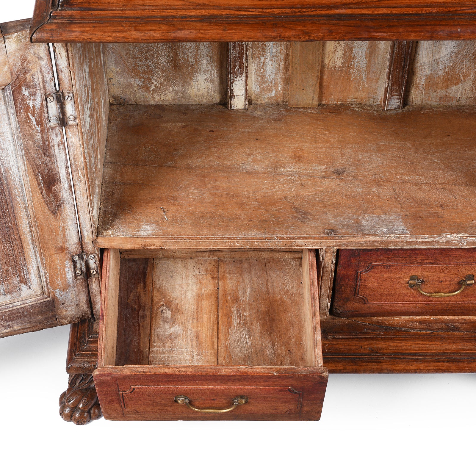 Drawer Interior View From Antique Sunburst Almirah Indian Cabinet From Gujarat | Indigo Antiques
