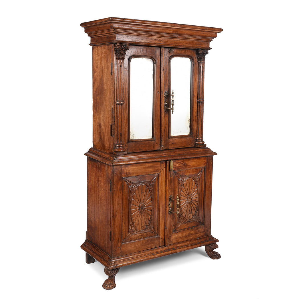 Angled View Of Antique Sunburst Almirah Indian Cabinet From Gujarat | Indigo Antiques