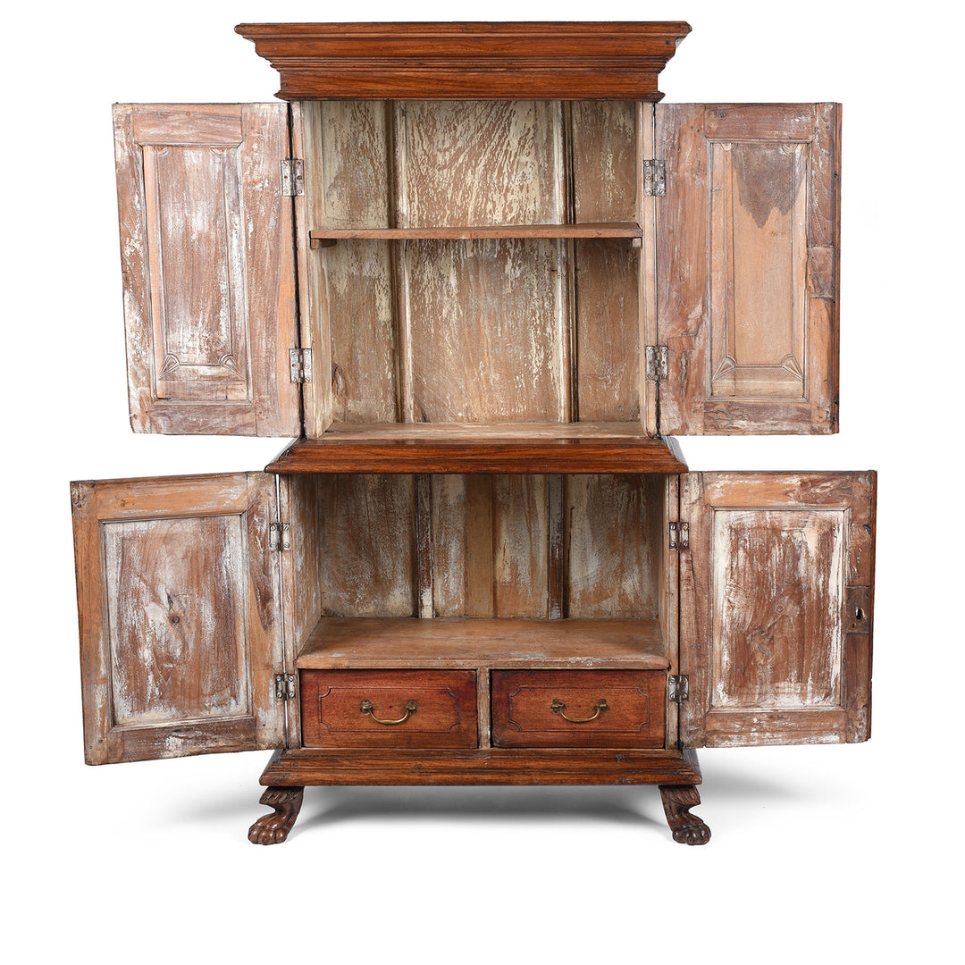 Open Doors View Of Antique Sunburst Almirah Indian Cabinet From Gujarat | Indigo Antiques
