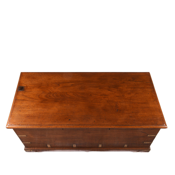 Top Down View Of Antique Brass Bound Teak Chest From Rajasthan - 19th Century | Indigo Antiques