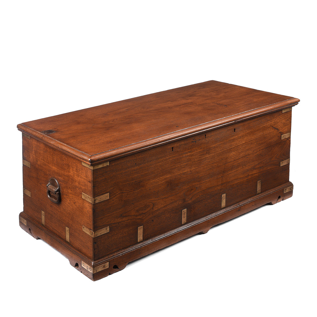 Angled View Of Antique Brass Bound Teak Chest From Rajasthan - 19th Century | Indigo Antiques