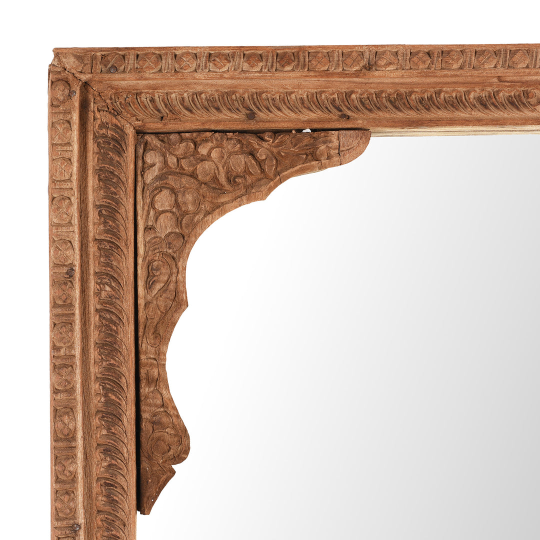 Corner Detail From Antique Mirror Made From An Old Carved Teak Shekhawati Window | Indigo Antiques