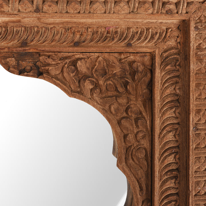 Carving Detail From Antique Mirror Made From An Old Carved Teak Shekhawati Window | Indigo Antiques