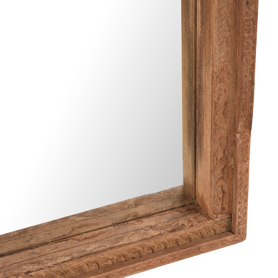 Corner Depth Detail From Antique Mirror Made From An Old Carved Teak Shekhawati Window | Indigo Antiques