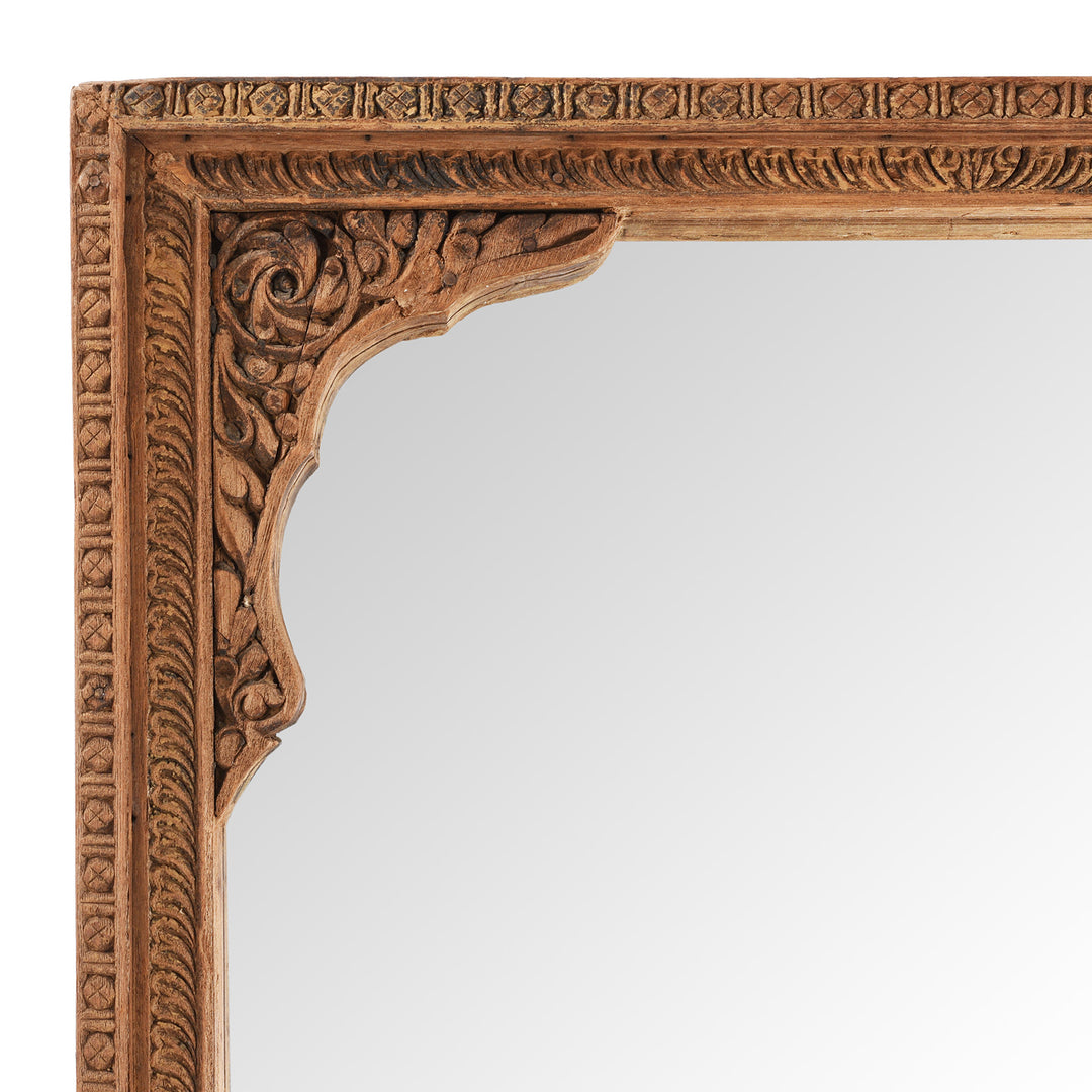 Corner Carving Detail From Antique Mirror Made From An Old Carved Teak Shekhawati Window | Indigo Antiques