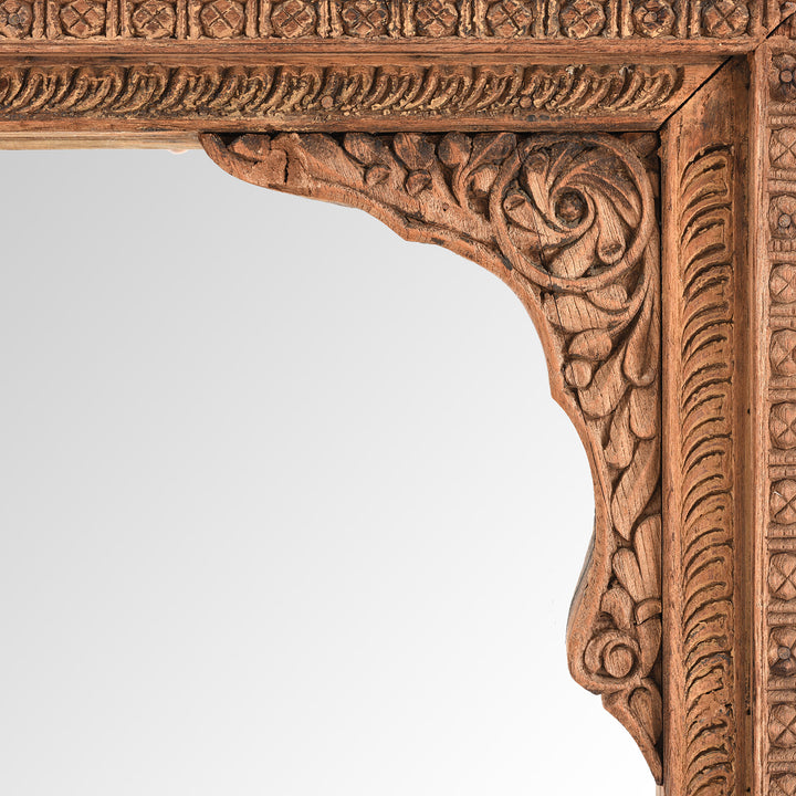 Carving Detail From Antique Mirror Made From An Old Carved Teak Shekhawati Window | Indigo Antiques