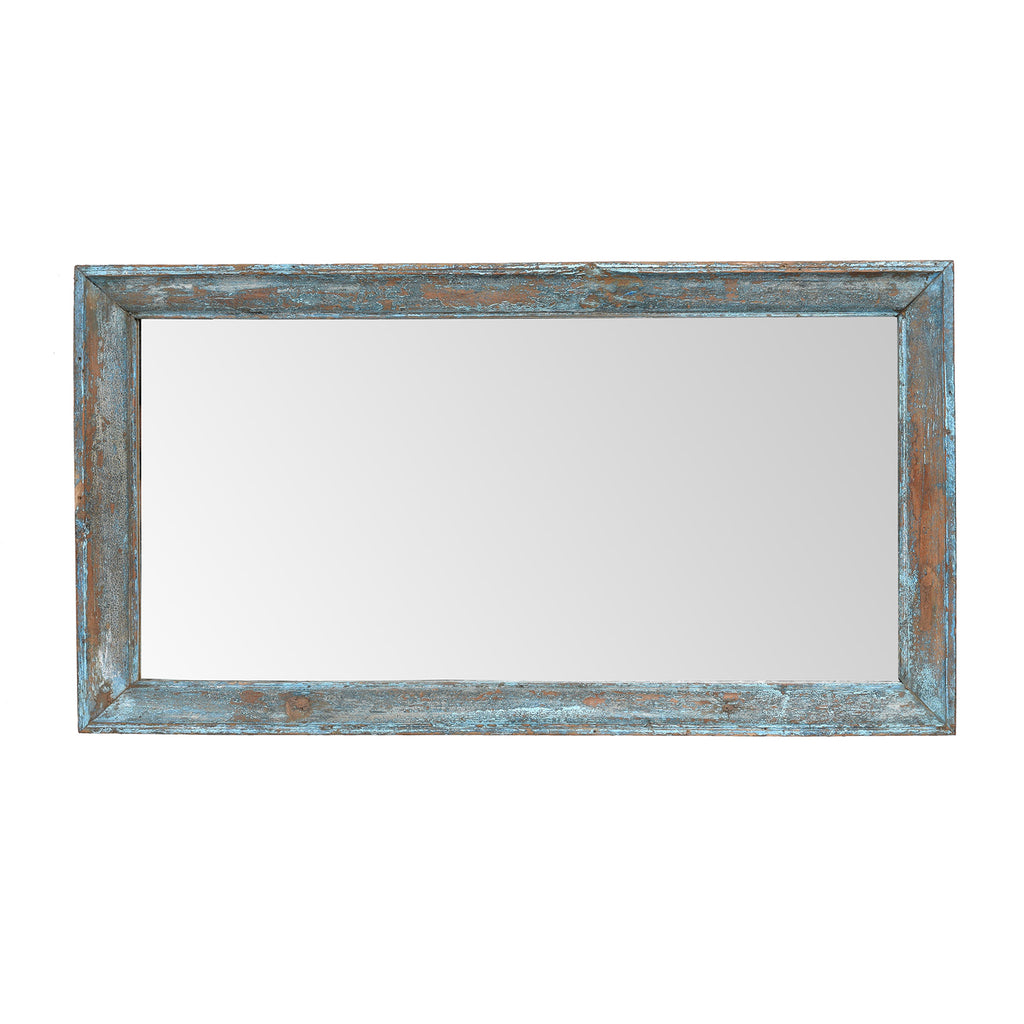 Blue Painted Mirror Made From Old Architectural Teak