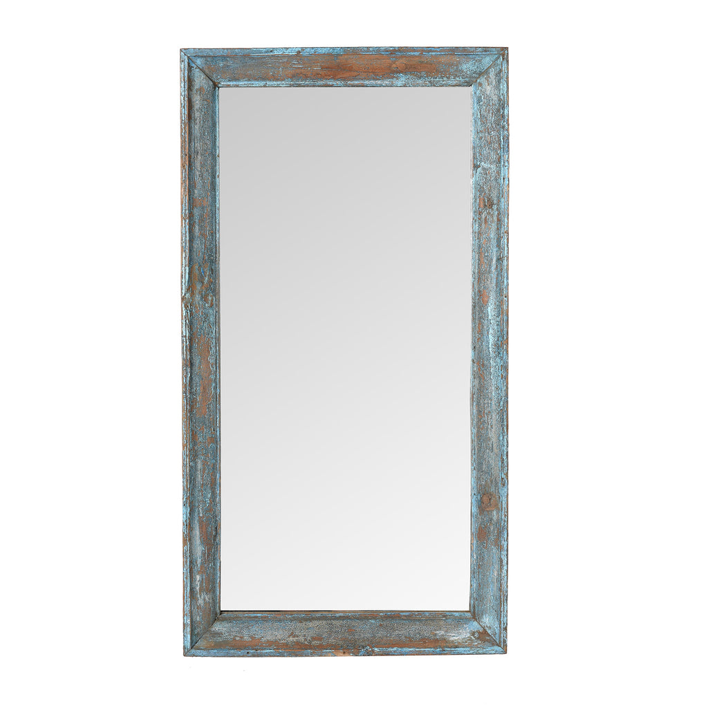 Blue Painted Mirror Made From Old Architectural Teak
