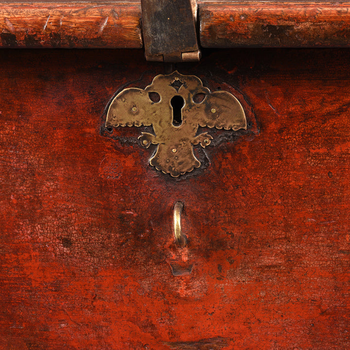 Eagle Detail From Antique Red Lacquer Camphor Chinese Chest From India - 18th Century | Indigo Antiques