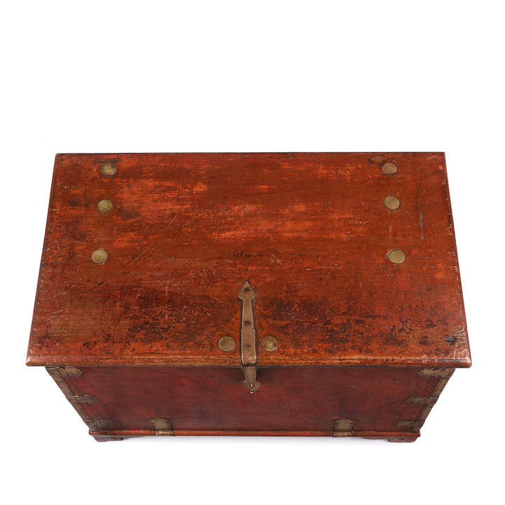 Top Down View Of Antique Red Lacquer Camphor Chinese Chest From India - 18th Century | Indigo Antiques