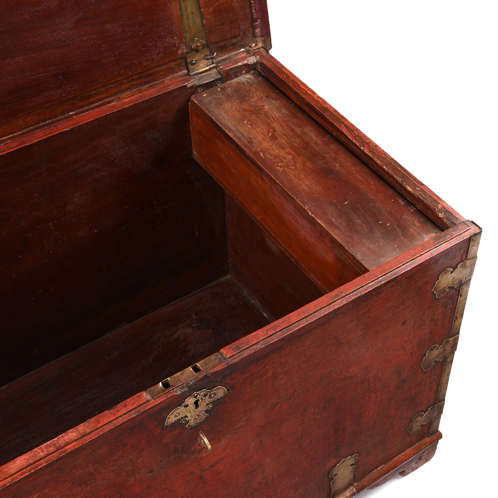 Candle Compartment Detail From Antique Red Lacquer Camphor Chinese Chest From India - 18th Century | Indigo Antiques