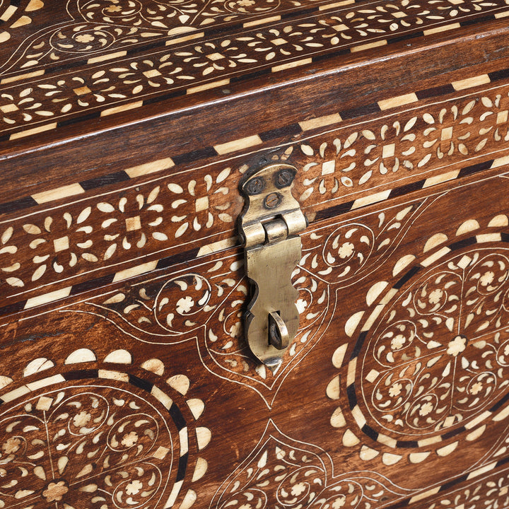 Latch Detail From Antique Old Indian Bone Inlay Teak Chest - 19th Century | Indigo Antiques