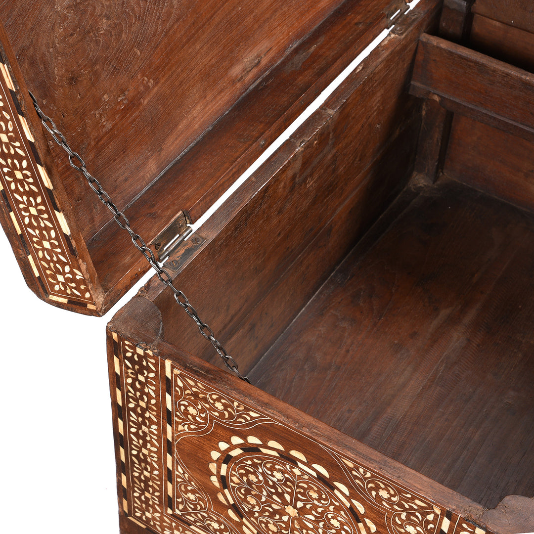 Chain Detail From Antique Old Indian Bone Inlay Teak Chest - 19th Century | Indigo Antiques