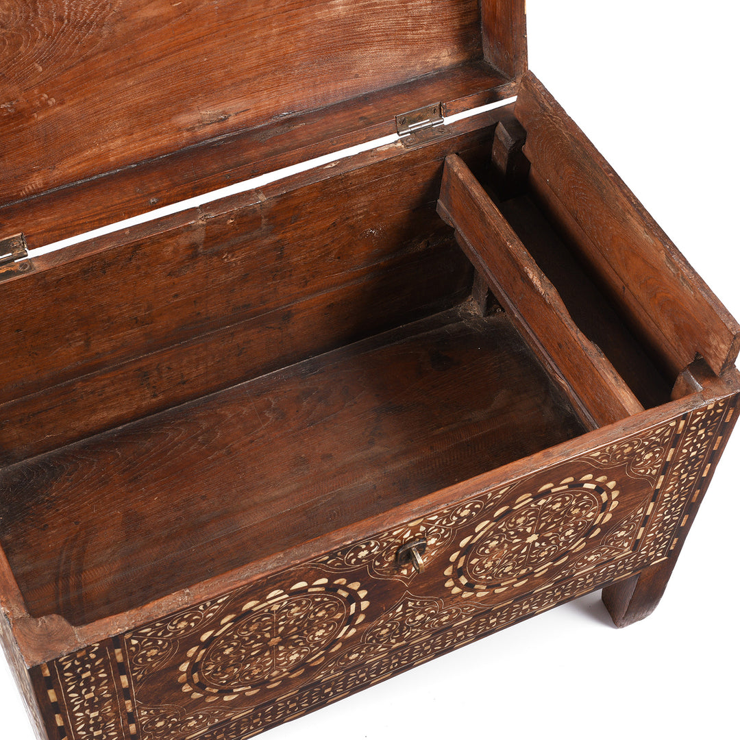 Interior Of Antique Old Indian Bone Inlay Teak Chest - 19th Century | Indigo Antiques