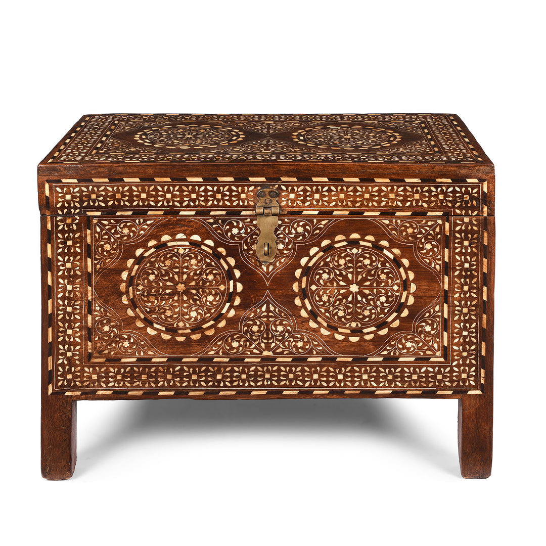 Antique Old Indian Bone Inlay Teak Chest - 19th Century | Indigo Antiques