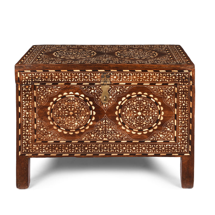 Antique Old Indian Bone Inlay Teak Chest - 19th Century | Indigo Antiques