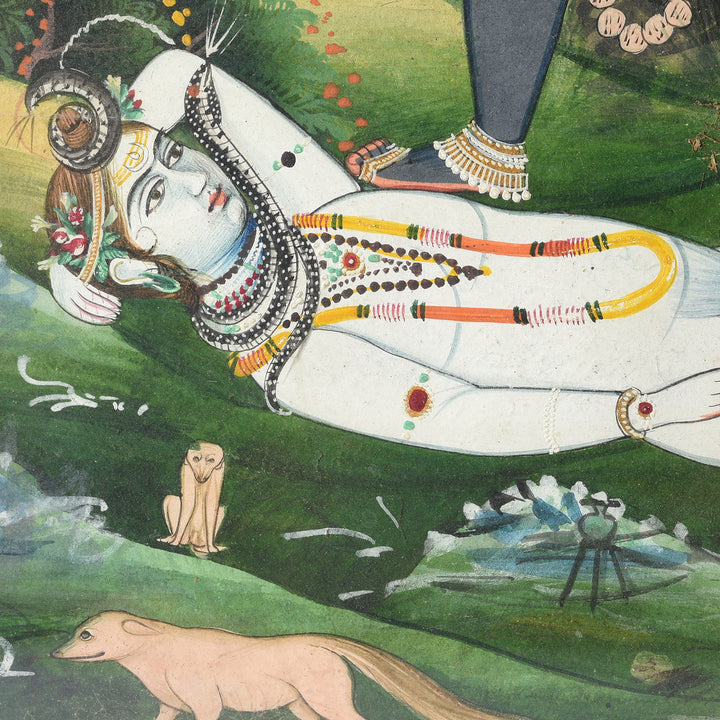 Detail From Antique Watercolour Painting Of Kali And Lord Shiva - 19th Century | Indigo Antiques