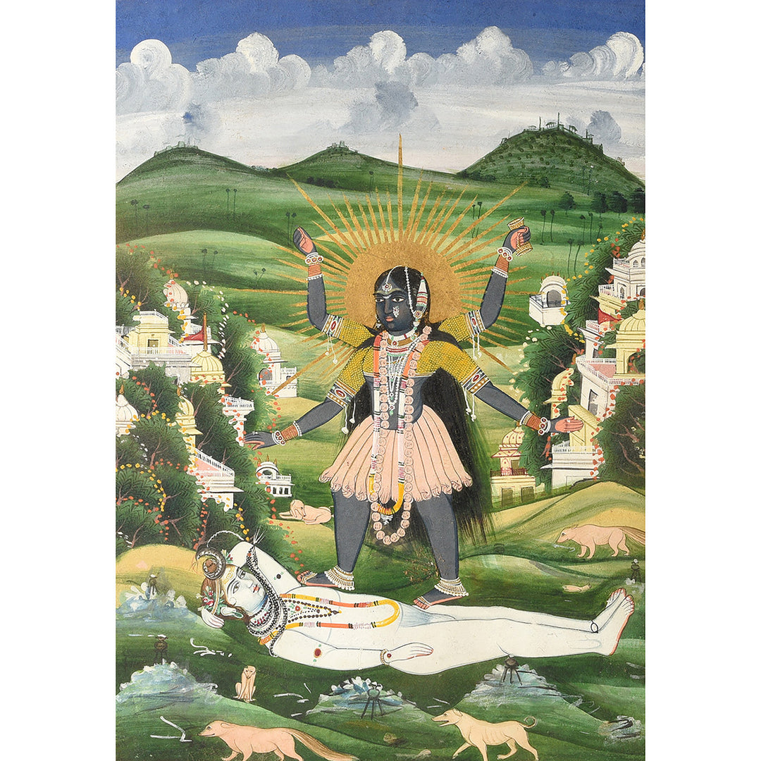 Antique Watercolour Painting Of Kali And Lord Shiva - 19th Century | Indigo Antiques