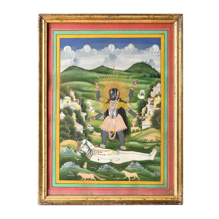 Antique Watercolour Painting Of Kali And Lord Shiva - 19th Century | Indigo Antiques