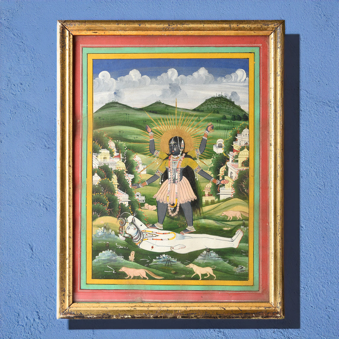 Antique Watercolour Painting Of Kali And Lord Shiva - 19th Century | Indigo Antiques