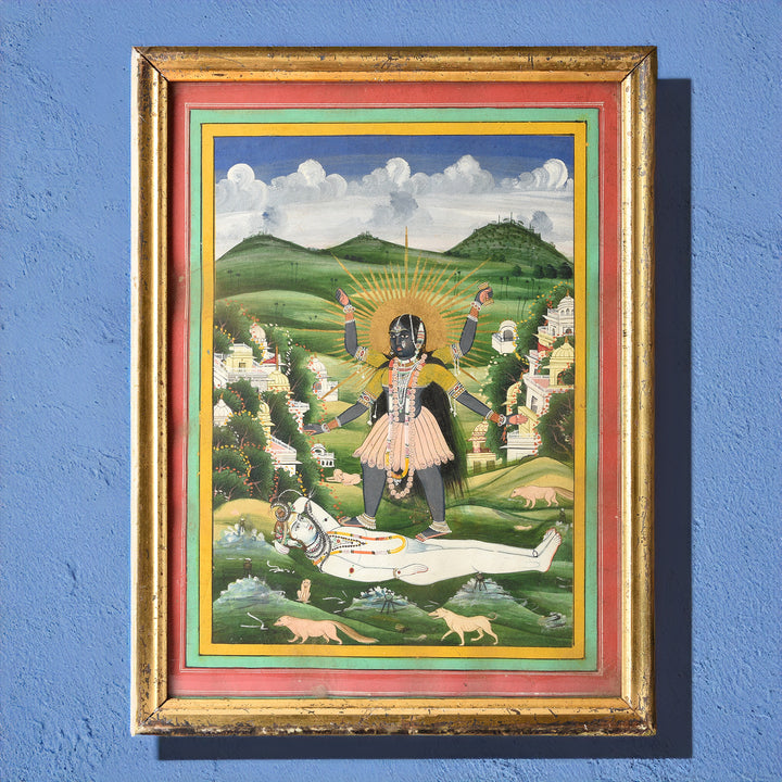 Antique Watercolour Painting Of Kali And Lord Shiva - 19th Century | Indigo Antiques