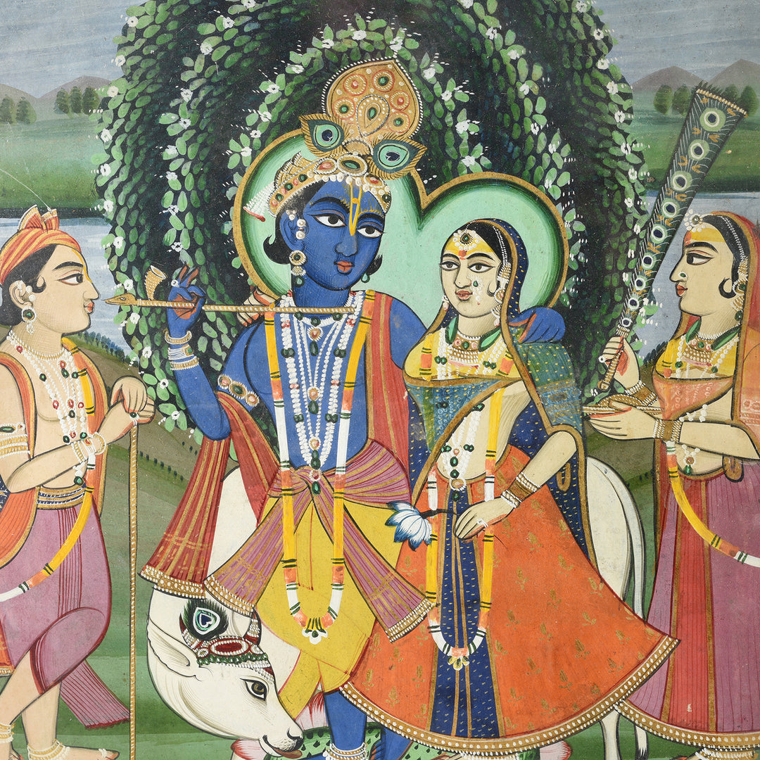 Detail From A Watercolour Painting Of Krishna And Radha - 19th Century | Indigo Antiques