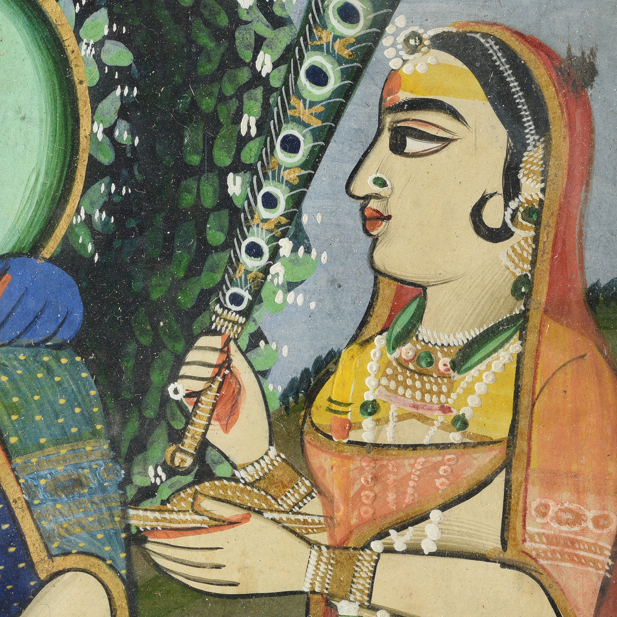 Attendant Detail From A Watercolour Painting Of Krishna And Radha - 19th Century | Indigo Antiques