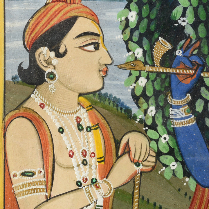 Attendant Detail From A Watercolour Painting Of Krishna And Radha - 19th Century | Indigo Antiques