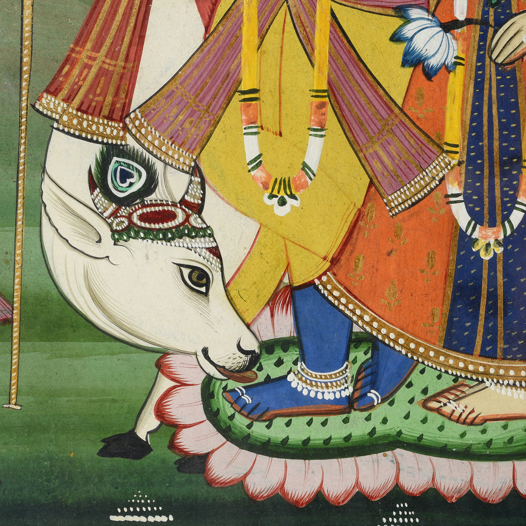 Cow Detail From A Watercolour Painting Of Krishna And Radha - 19th Century | Indigo Antiques