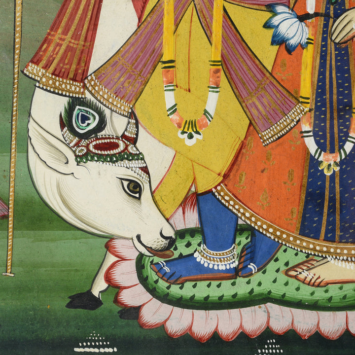 Cow Detail From A Watercolour Painting Of Krishna And Radha - 19th Century | Indigo Antiques