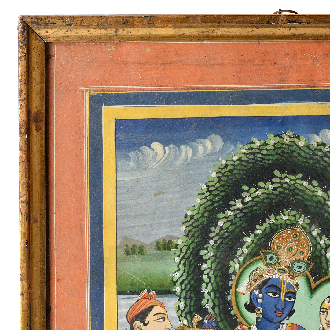 Corner Detail From A Watercolour Painting Of Krishna And Radha - 19th Century | Indigo Antiques