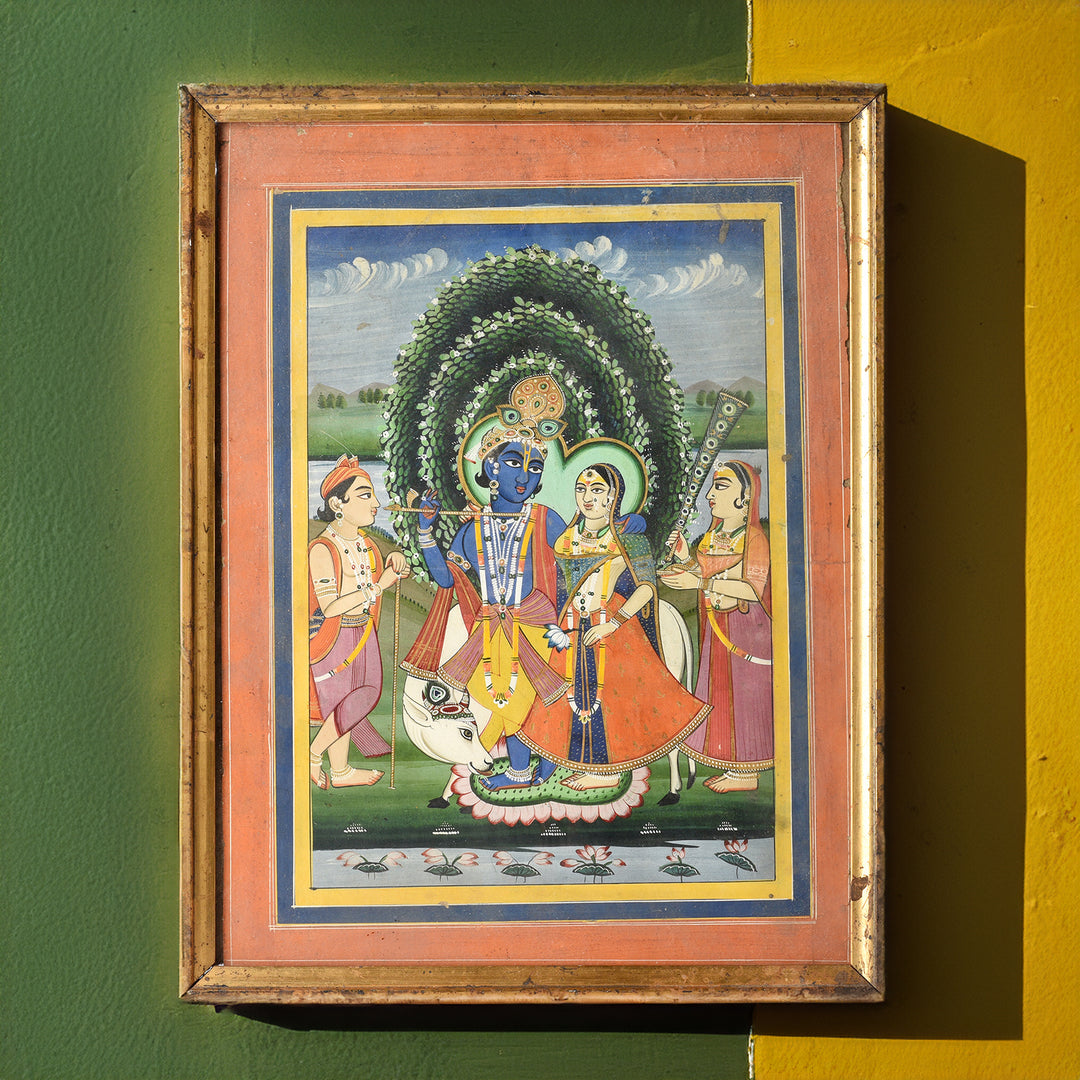 A Jaipur School Watercolour Painting Of Krishna And Radha - 19th Century | Indigo Antiques