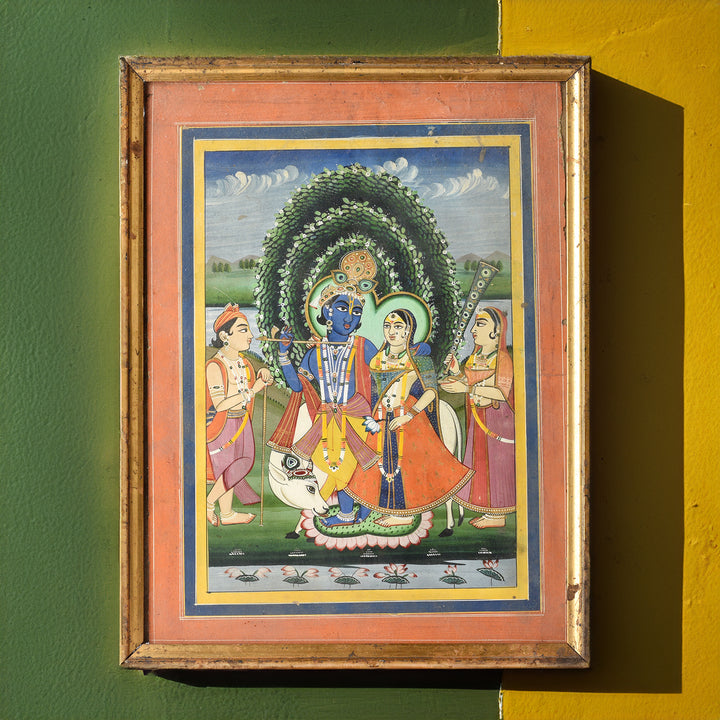 A Jaipur School Watercolour Painting Of Krishna And Radha - 19th Century | Indigo Antiques