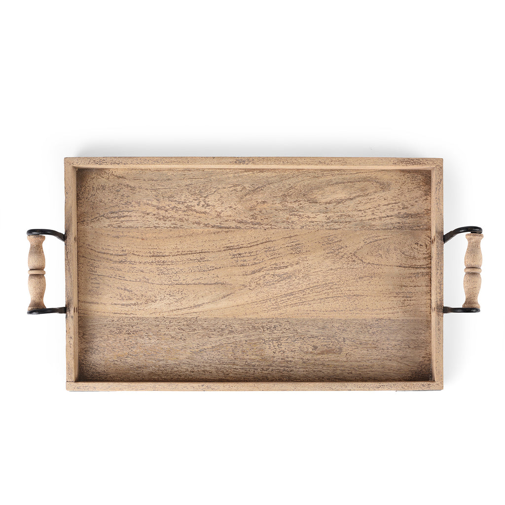 Limed Wood Tray with Iron handles