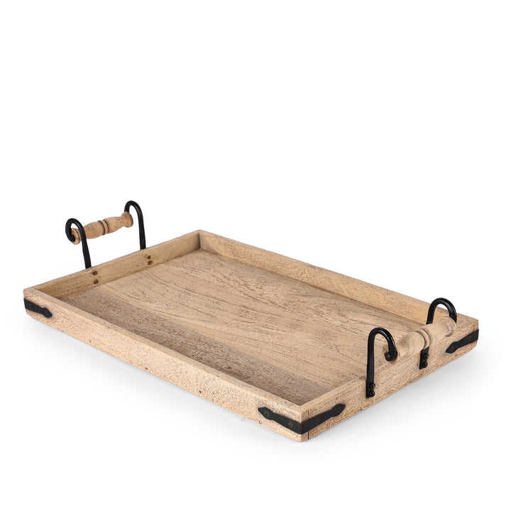 Limed Mango Wood Tray with Iron handles | Indigo Antiques