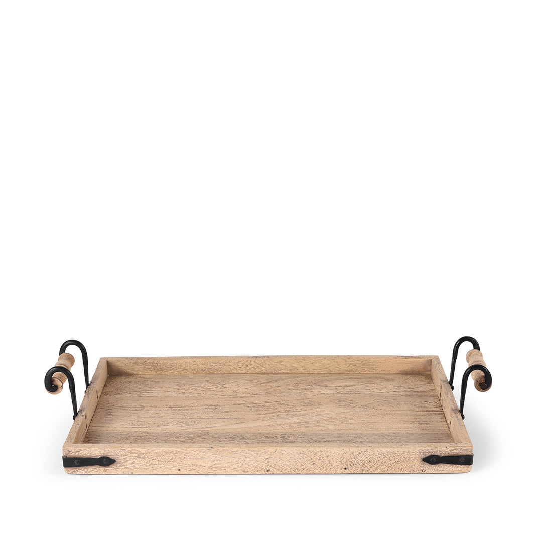 Limed Mango Wood Tray with Iron handles | Indigo Antiques