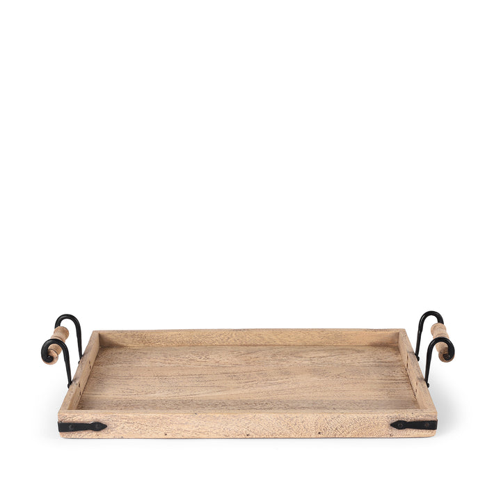 Limed Mango Wood Tray with Iron handles | Indigo Antiques