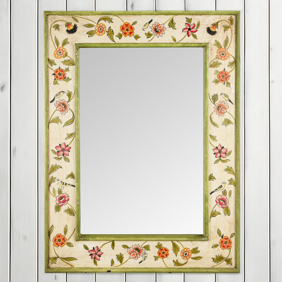 Hand Painted Chintz Style Mirror From Rajasthan | Indigo Antiques