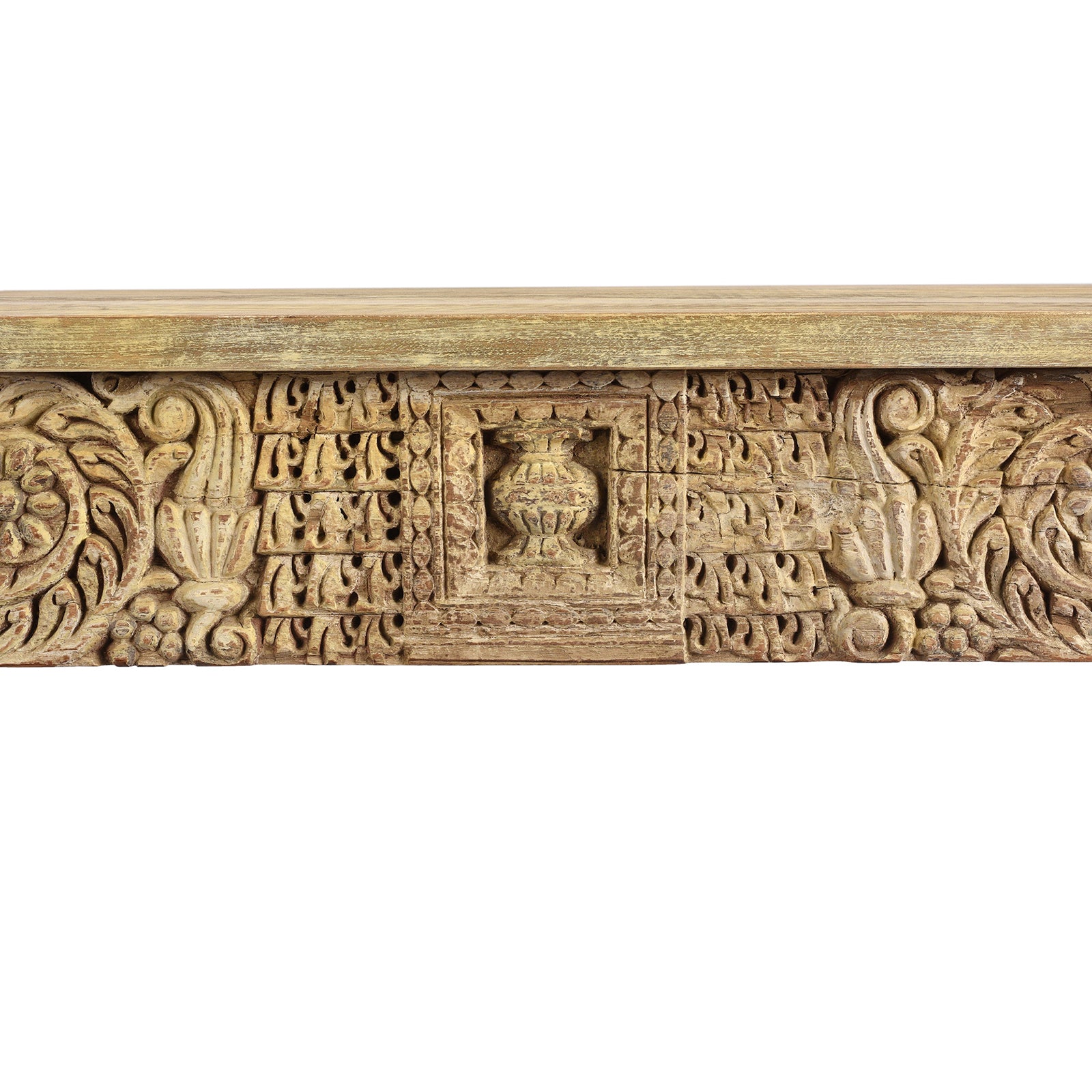 Carving Detail From Reclaimed Teakwood Console Table With Painted Finish | Indigo Antiques