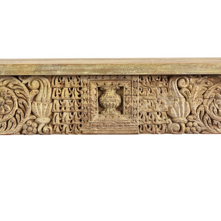 Carving Detail From Reclaimed Teakwood Console Table With Painted Finish | Indigo Antiques