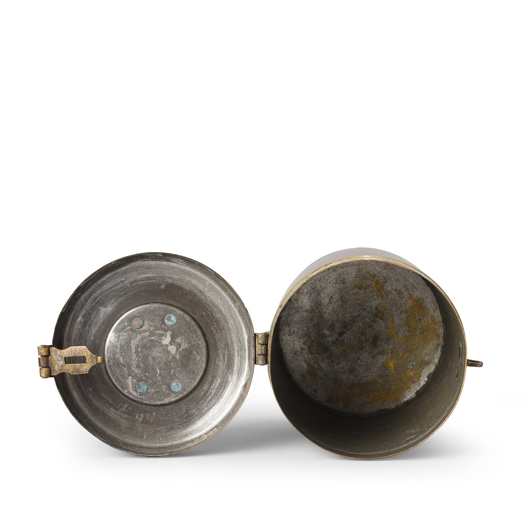 Interior Of Vintage Indian Brass Food Caddy  | Indigo Antiques