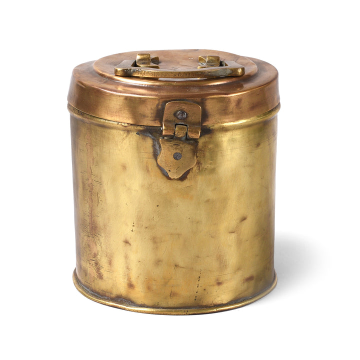 Back Of Vintage Indian Brass Food Caddy From Bombay | Indigo Antiques